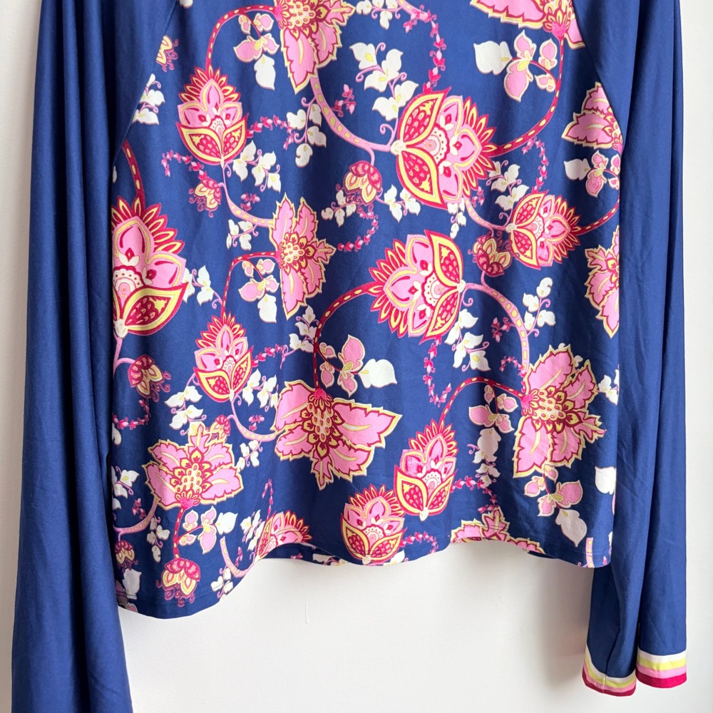 Johnny Was Bee Active Top XL Boho Floral Blue Pink Kimono Sleeve Swing Shirt - Picture 7 of 10